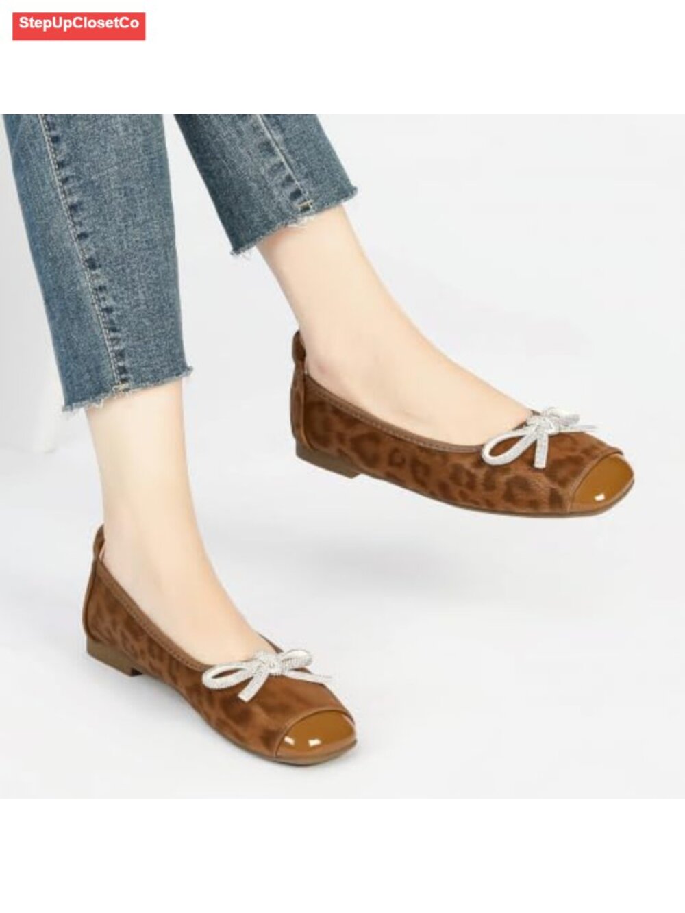 Women's Leopard Ballet Flats Square Toe Synthetic Leather Slip On - Picture 3 of 6
